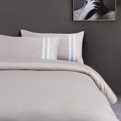Malako Vivid Striped Solid Beige 500 TC King Size 100% Cotton Bed Sheet With 2 Pillow Covers with Stripes - MALAKO