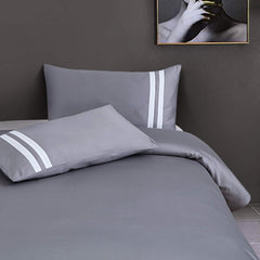 Malako Vivid Striped Solid Grey 500 TC King Size 100% Cotton Bed Sheet With 2 Plain Pillow Covers with Stripes - MALAKO
