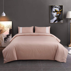 Malako Vivid Striped Solid Rose Beige 500 TC King Size 100% Cotton Bed Sheet With 2 Plain Pillow Covers with Stripes - MALAKO