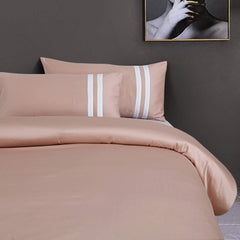 Malako Vivid Striped Solid Rose Beige 500 TC King Size 100% Cotton Bed Sheet With 2 Plain Pillow Covers with Stripes - MALAKO