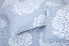 Petal Soft Quilted Bed Cover - Blue Ethnic 100% Cotton King Size Bedspread - MALAKO