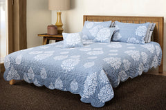 Petal Soft Quilted Bed Cover - Blue Ethnic 100% Cotton King Size Bedspread - MALAKO