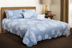 Petal Soft Quilted Bed Cover - Blue Ethnic 100% Cotton King Size Bedspread - MALAKO