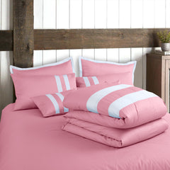 Petal Soft Vivid Solid Duvet Cover Set - Pink 100% Cotton King Size Duvet Set - MALAKO