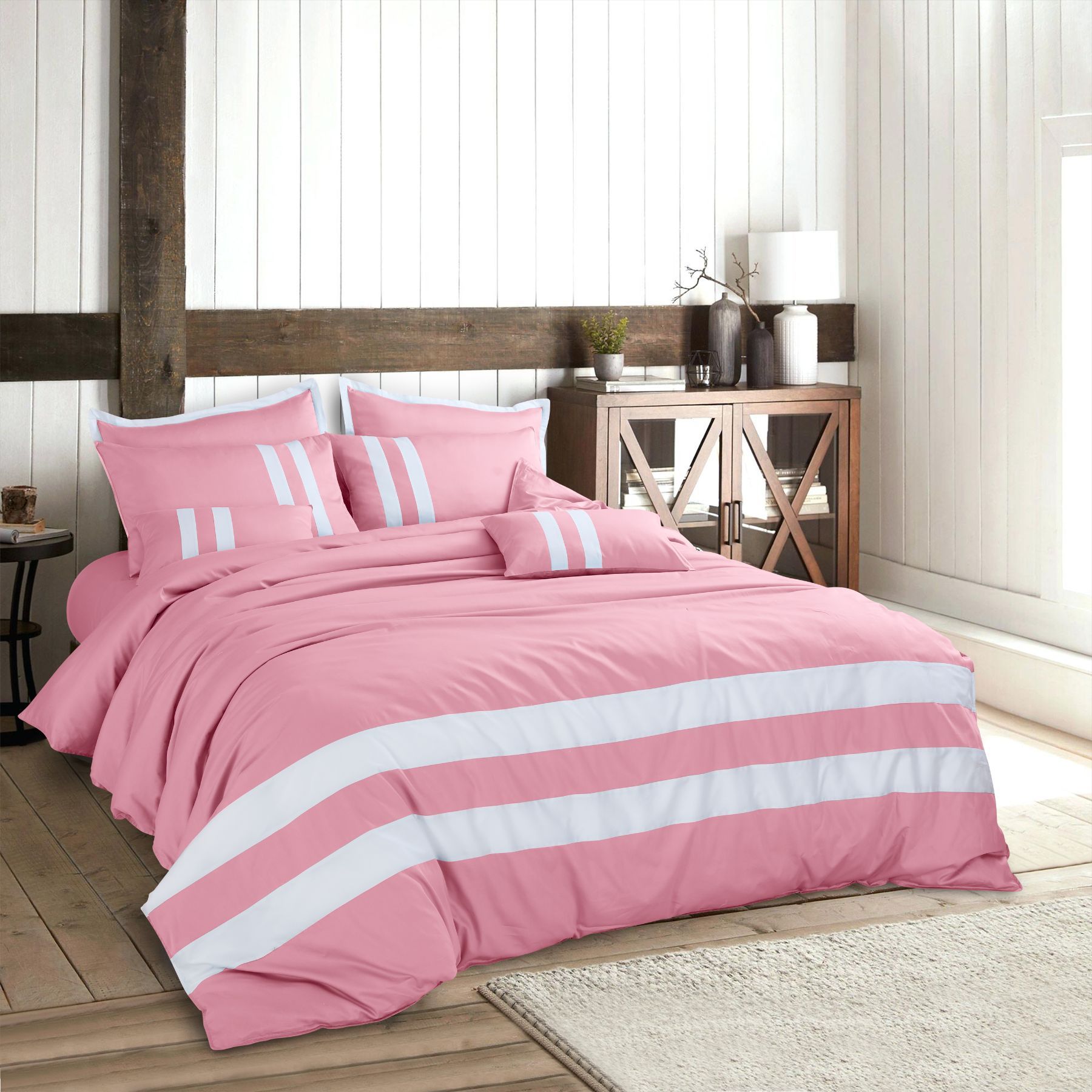 Petal Soft Vivid Solid Duvet Cover Set - Pink 100% Cotton King Size Duvet Set - MALAKO